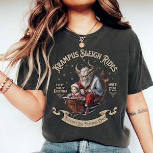 Krampus Sleigh Rides Christmas Shirt, Comfort Colors Krampus Shirt, Retro Krampus Shirt Vintage, Krampus Shirt, Horror Krampus Christmas tee