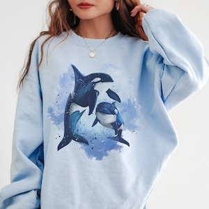 Orca Sweatshirt, Watercolor Ocean Whale Orca crewneck, Indie shirt, Marine Biology Conservation sweater, Killer whale shirt
