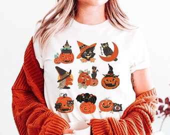 Halloween T-shirt, Vintage Images Halloween shirt, Fall Graphic Tee, Cottagecore Halloween tshirt, Vintage Halloween doodles shirt