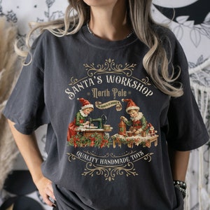 Comfort Colors Christmas Shirt, Santa Workshop Christmas Shirt, Vintage Christmas t-shirt, Retro Christmas tee, Nostalgic Christmas Shirt