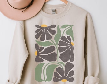 Boho Flower Sweatshirt Wildflower Sweater Women Floral Minimalist Shirt Flower Print Sweatshirt Woman Gift Boho Style Flower Shirt Vintage