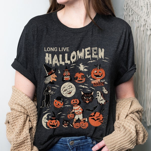 Halloween Shirt, Long Live Halloween, Vintage Halloween Shirt, Retro Halloween, Fall Apparel, Spooky Season, Pumpkin Shirt Black Cat, Ghost