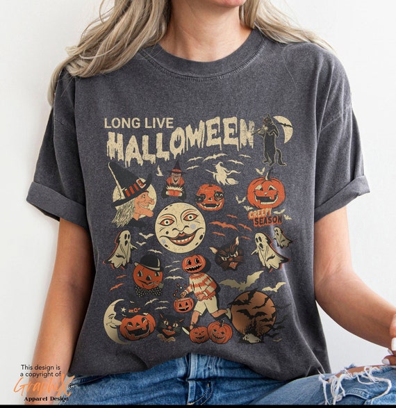 Ripndip Scary Cute L/S T-Shirt Natural Tシャツ Retro Halloween Comfort Colors Shirt, Long Live Halloween