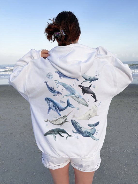 Whale Hoodie Watercolor Ocean Back Printed Hoodie Whales Dolphin Beluga Humpback Orca Indie Hoodie Marine Biology Conservation Etsy