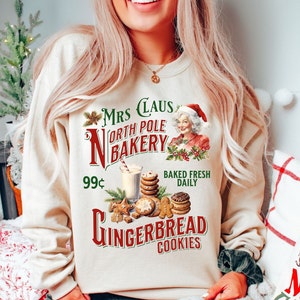 Christmas Sweatshirt, Mrs Claus Gingerbread Bakery Shirt, Christmas Cookies Baking Shirt, Retro Christmas Sweater, North Pole Bakery Shirt