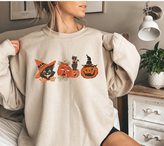 Halloween Sweatshirt, Halloween Sweater, Halloween Black Cat Shirt, Cat Lover Shirt, Spooky Season, Cat lover Halloween crewneck