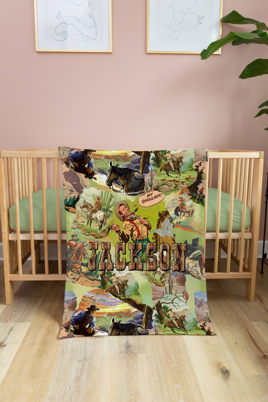 Cowboy Personalized Baby Blanket, Custom Baby Blanket, Baby Boy Cowboy