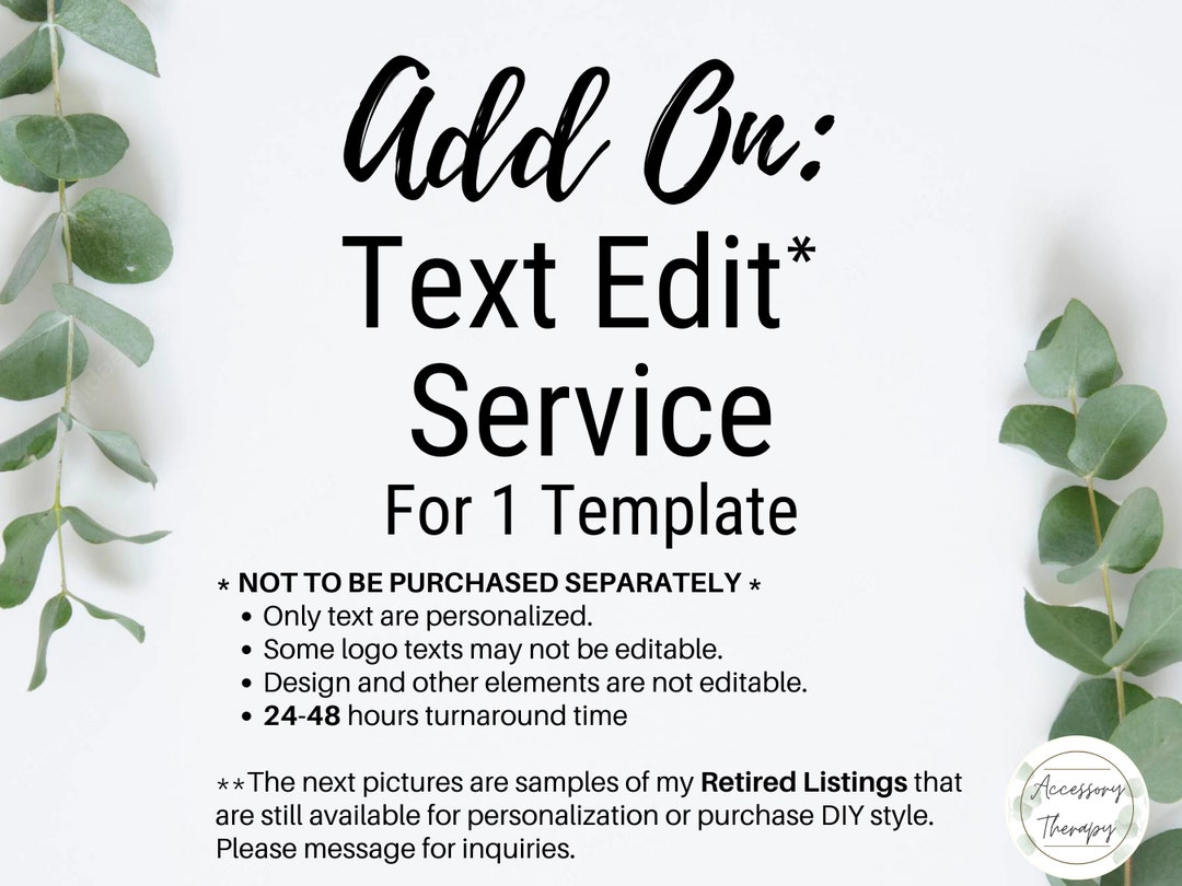 Add On: Edit Service, Edit Text, Edit Wording, Editable Text Only - Etsy