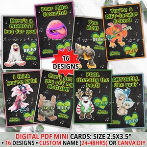 Mini biglietto d'auguri fai da te o personalizzato con nome Monster Singers, amicizia, San Valentino, download DIGITALE