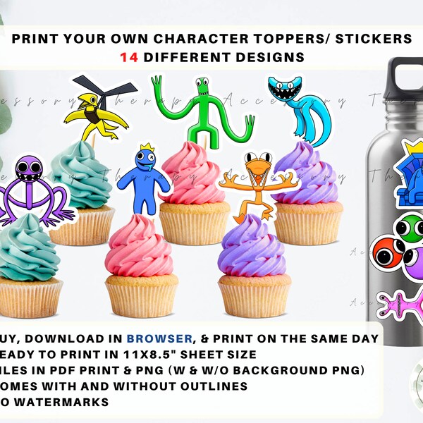 Updated Latest Chapter 2 Rainbow Friends, DIGITAL Download DIY/ Print Your Own Character  Cupcake Topper Sticker Birthday Party Celebration