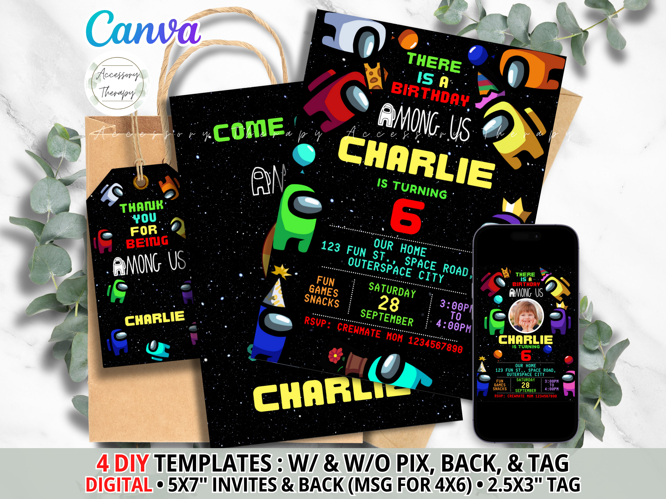 Alien Space Game, DIGITAL DIY Template Invitation Invite Backside Thank You Card Thank You Tag, Birthday Celebration Party