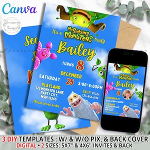 Monster Singers Regular Monsters, DIGITAL DIY Invitation Invite Birthday Party Celebration Template Photo Picture Download Editable
