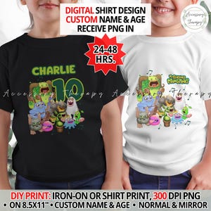 Customized Monster Singers Regular Monsters, Digital Design for DIY Print and Iron-On T-shirt Fabric Transfer, Birthday Party Celebration