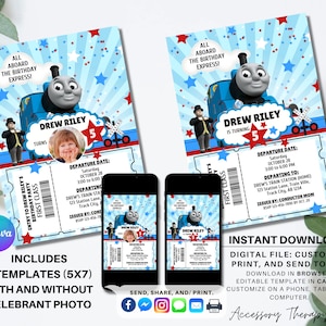 Train Ticket, DIGITAL DIY Template Invitation Invite Birthday Celebration Photo Picture, Editable