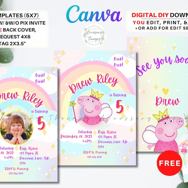 Peppa Pig, DIGITAL DIY Template Invitation Invite, Birthday Celebration Pix Photo Picture Editable