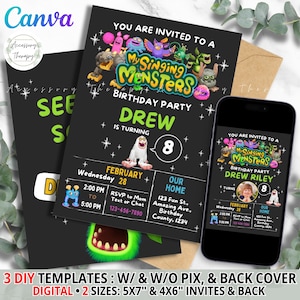 Monster Singers Regular Monsters, DIGITAL DIY Template Invitation Invite Birthday Party Celebration Photo Picture Pix Download