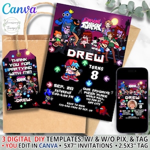 Plantilla de invitación DIY DIGITAL para fiesta de cumpleaños de viernes por la noche, editable