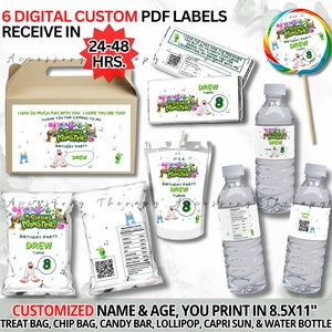 Customized Monster Singers Party Set DIGITAL Label Chip Bag Water Bottle Lollipop Treat Box Capri Sun Kool Aid Candy Chocolate Birthday