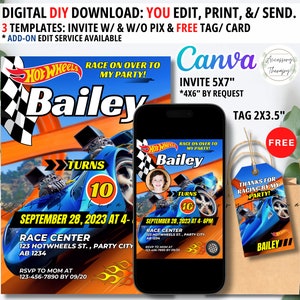 Hot Cars Car Race Racing, DIGITAL DIY Template Invitation Invite Thank You Card Thank You Tag, Birthday Celebration Party