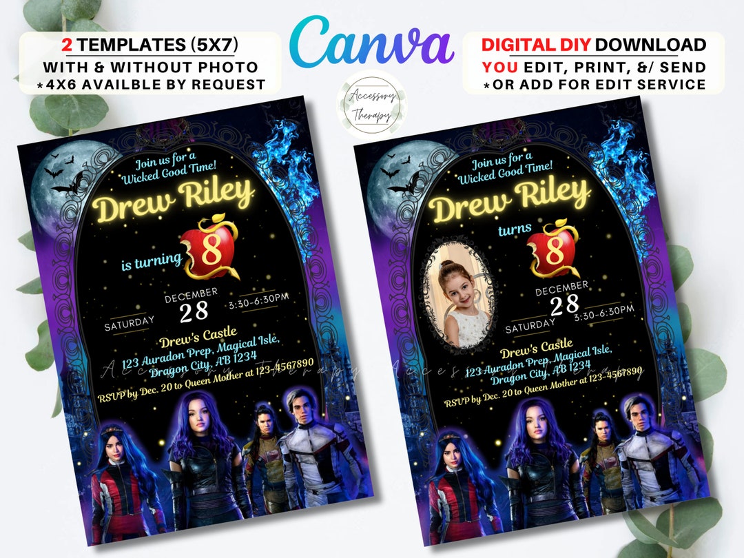 Descendants DIGITAL DIY TEMPLATE Invitation Invite Birthday Party