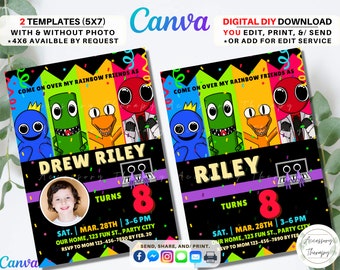 Rainbow Group DIGITAL DIY Template Invitation Invite Birthday Celebration Pix Photo Picture Digital Download, Editable