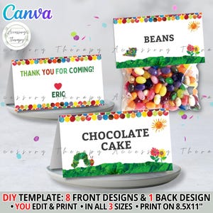 Caterpillar, DIGITAL DIY Template Food Tent Label Tags Place Cards Favors Snack Topper Sticker Thank You Card, Download, Editable