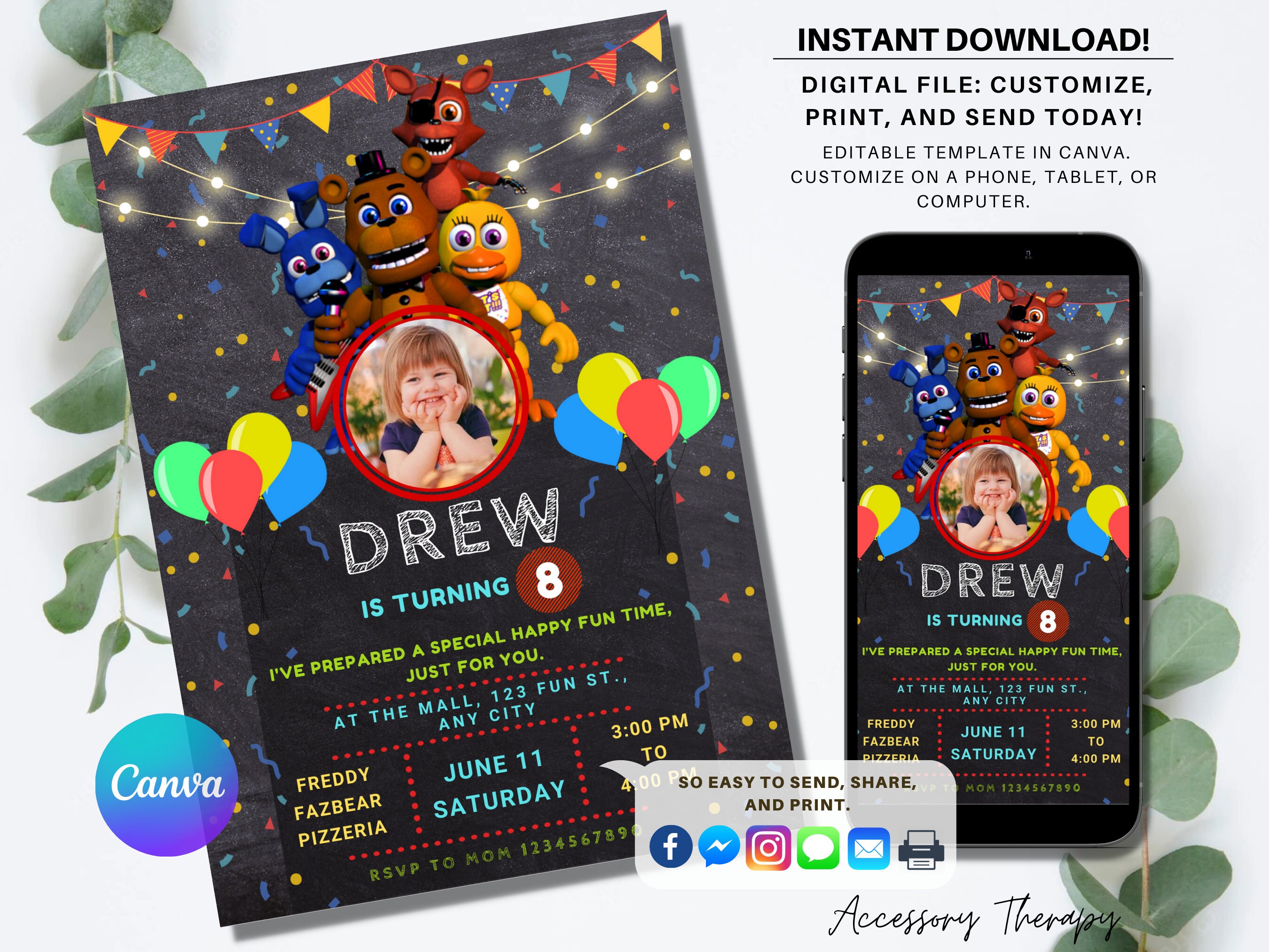 Five Nights at Freddy s DIY Template Invitation Invite Etsy Five Nights at Freddy s DIY Template Invitation Invite Etsy