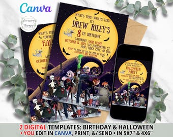 Christmas Halloween Spooky, DIGITAL DIY Template Invitation Invite Spooky Scary, Birthday Celebration Party Editable