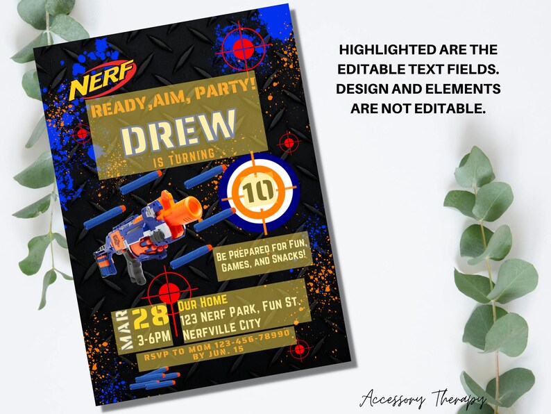 Nerf Dart War Dart Gun Battle DIGITAL DIY Template Invitation Invite Birthday Party Celebration Phone Printable Digital