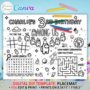 Alien Space Game, DIGITAL DIY Template Placemat Activity Sheet Coloring Page Birthday Party Celebration