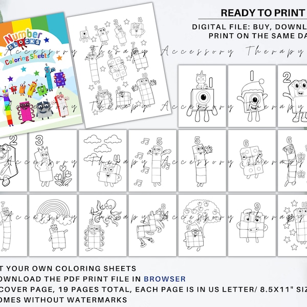 Numberblocks Number Blocks, DIY/ Print Your Own Coloring Sheets Booklet Book Coloring Pages Drawing, Digital Download