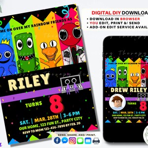 Rainbow Friends DIY Template Invitation Invite Birthday - Etsy
