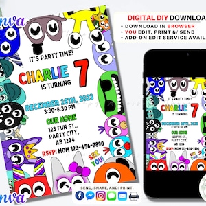 Kindergarten and Friends Gang, DIGITAL DIY TEMPLATE Invitation Invite Birthday Party Download, Editable