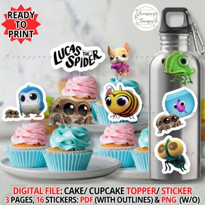 Spider Cartoon, DIGITAL Download Ready to Print, Character Cupcake Cake Topper Sticker Birthday Party Celebration