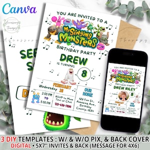 Monster Singers Regular Monsters, DIGITAL DIY Invitation Invite Birthday Party Celebration Template Photo Picture Download Editable