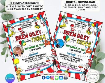 Dr. Seuss Dr Seuss Doc Seuss Doctor Seuss, DIGITAL DIY Template Invitation Invite Birthday Party Celebration Download, Editable
