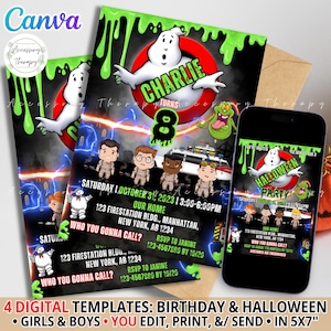 Ghost Stoppers, DIGITAL DIY Template Halloween Birthday Invitation Invite Party Download, Customizable Editable
