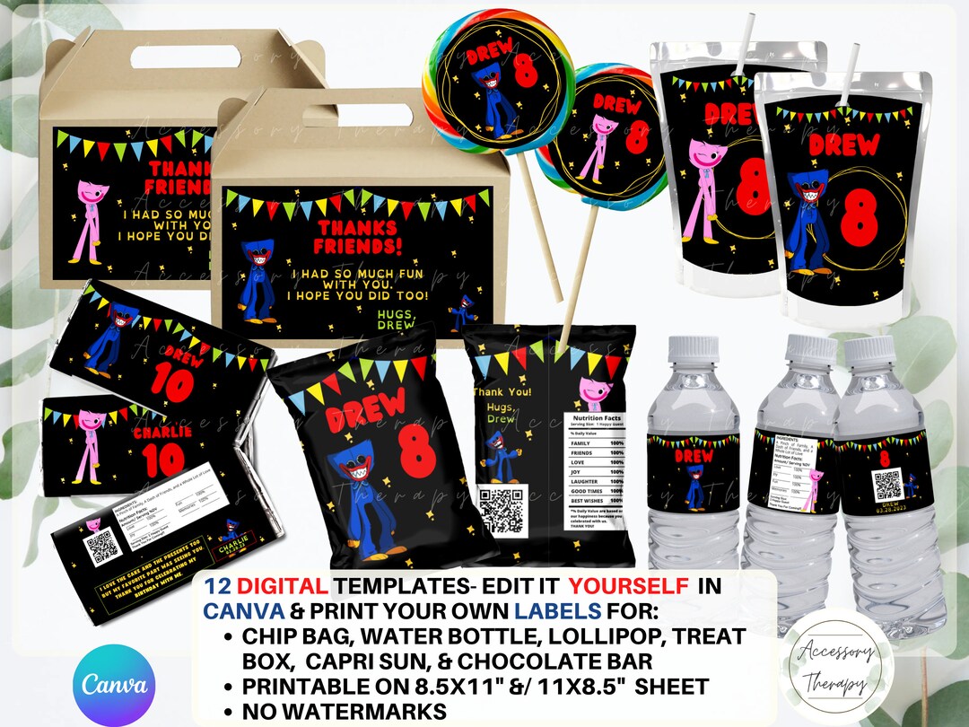 Huggy Wuggy Poppy Playtime Party Set Bundle DIGITAL DIY Template Label