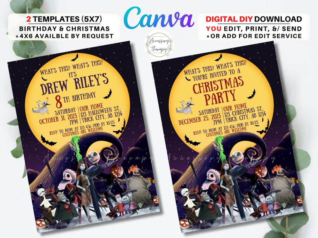 The Nightmare Before Christmas, DIGITAL DIY Template Invitation Invite