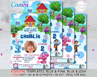 Blue Dog Pink Dog Josh, DIGITAL DIY Template Invitation Invite Birthday Digital Download