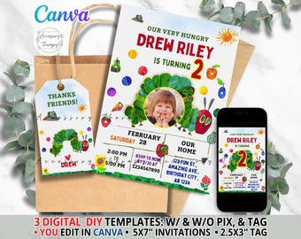 Caterpillar, DIGITAL DIY Template Invitation Invite Birthday Celebration Pix Photo Picture Download, Editable