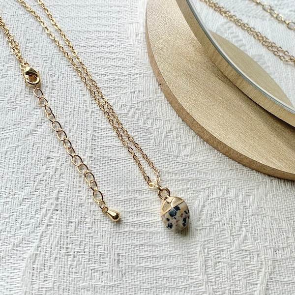 Dalmatian Jasper Necklace / 18k Gold Plated Necklace / Minimalist Necklace / Gold Jasper Necklace