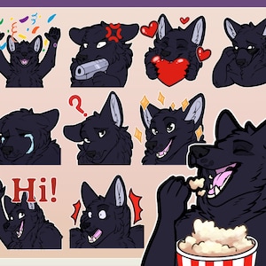 Black Wolf Twitch and Discord Emotes | 10 Cool Emojis for Streamers | Cute Wolf Emotes for your Discord, Youtube and Twitch