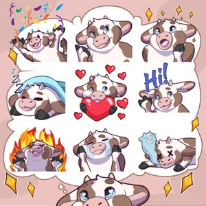 Brown Cow Twitch and Discord Emotes | 9 Cool Emojis for Streamers | Cute cow Emotes for your Discord, Youtube and Twitch