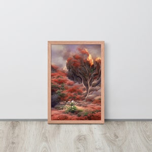 árbol de otoño, árbol de fantasía de fuego. naranjo, árbol en llamas, naturaleza naranja, Póster de papel fotográfico enmarcado