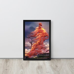 árbol en llamas, árbol envuelto en fuego, naturaleza de fantasía, naranjo, el bosque, arte de pared, decoración de arte, póster de papel fotográfico enmarcado