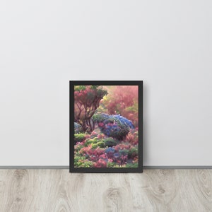 Flores y hojas coloridas en un campo, arte de pared, decoración de arte, pintura enmarcada, foto de flores coloridas, póster de papel fotográfico enmarcado