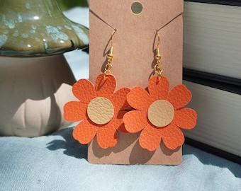 Flower Earrings - faux leather - lightweight