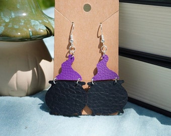 Cauldron Earrings - faux leather - Halloween earrings - lightweight
