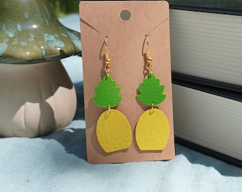 Pineapple Dangle Earrings - faux leather - lightweight
